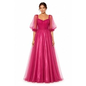 N.E.W. Fashion Magenta Tulle Puff Sleeve Formal Gown Prom Dress Size‎ 4 NEW